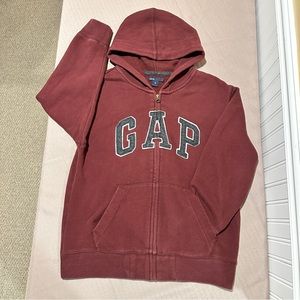 Gap Kids Zip Up Burgundy Red Hoodie Sweatshirt with Fleece Logo Boys Size 8 M